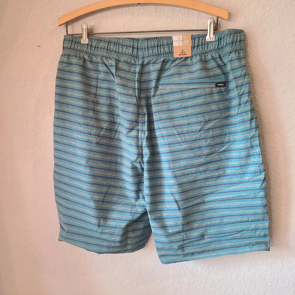 Prana Metric E-Waist Shorts Swim Trunks‎ Mens XL Blue Drawstring Organic SPF 50